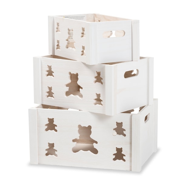 Sagen ModernWhite Finished Wood 3-Piece Storage Crate Set